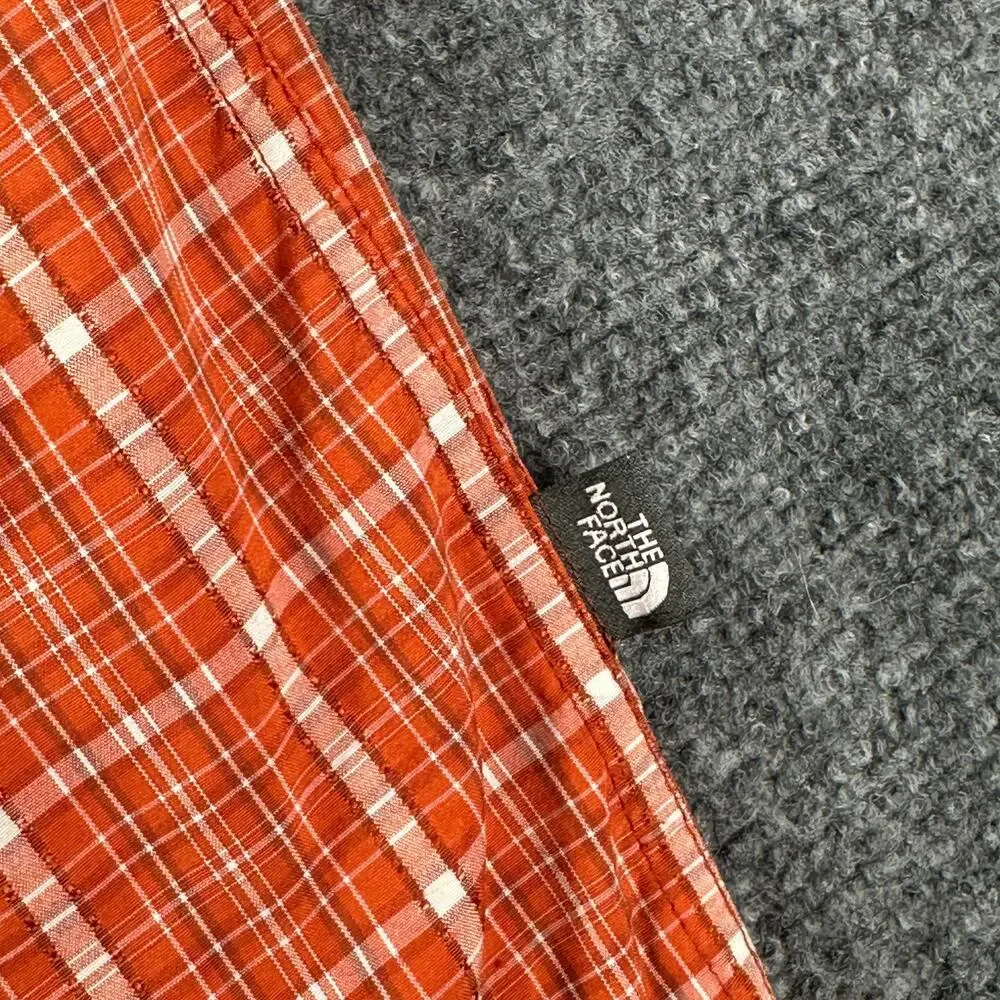 The North Face Mens M Orange Plaid Short Sleeve Button Up Hiking Shirt